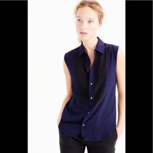 Sleeveless silk tuxedo bib blouse